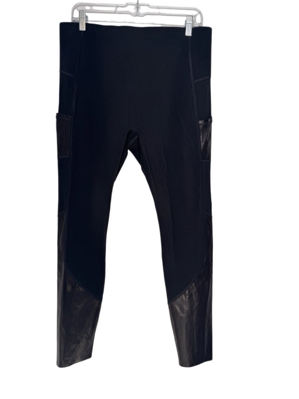 Spanx Faux Leather Panel Trim Leggings Black